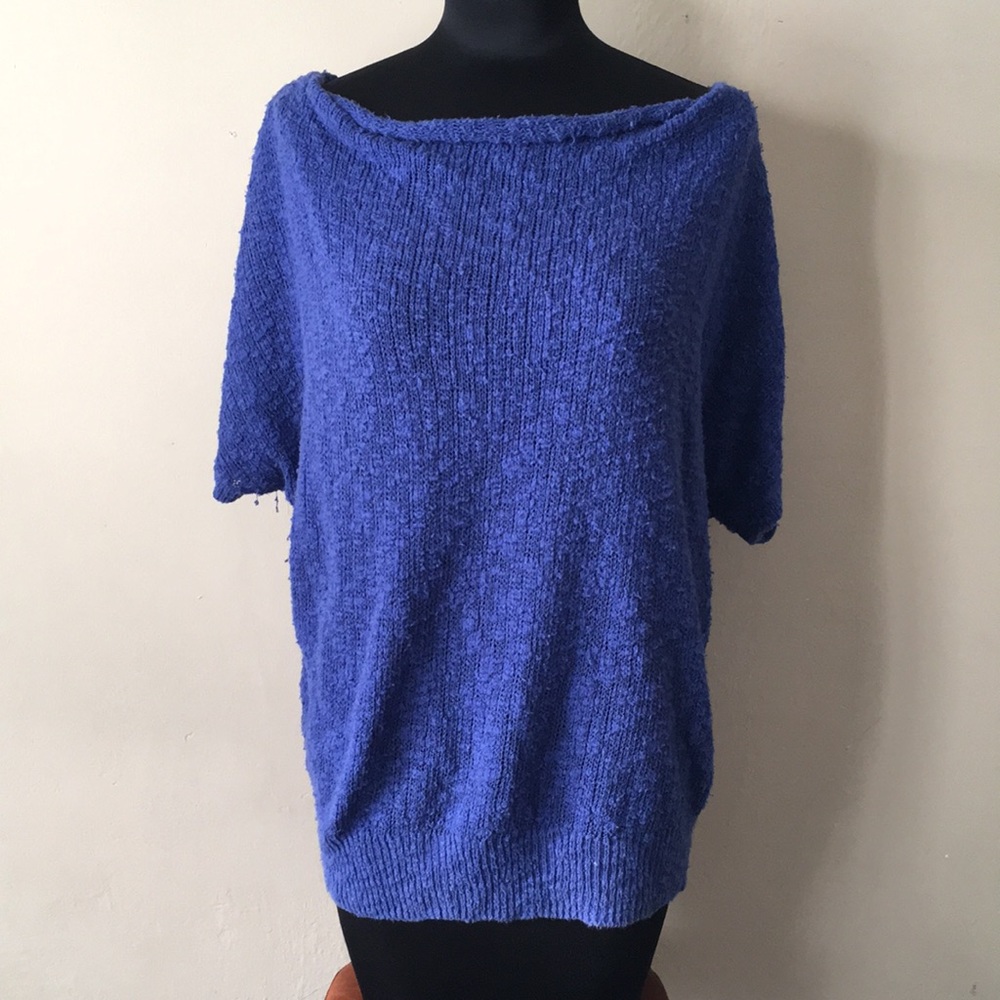Periwinkle blue knit woven boatneck sweater